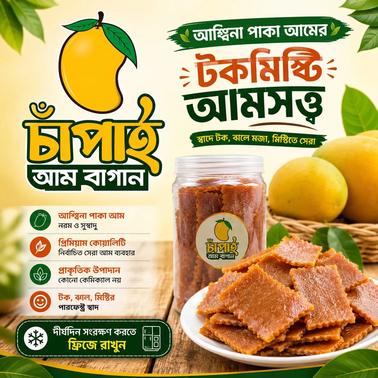 টকমিষ্টি আমসত্ত্ব ৫০০ গ্রাম  Tokomisti Amsotto 500 gm